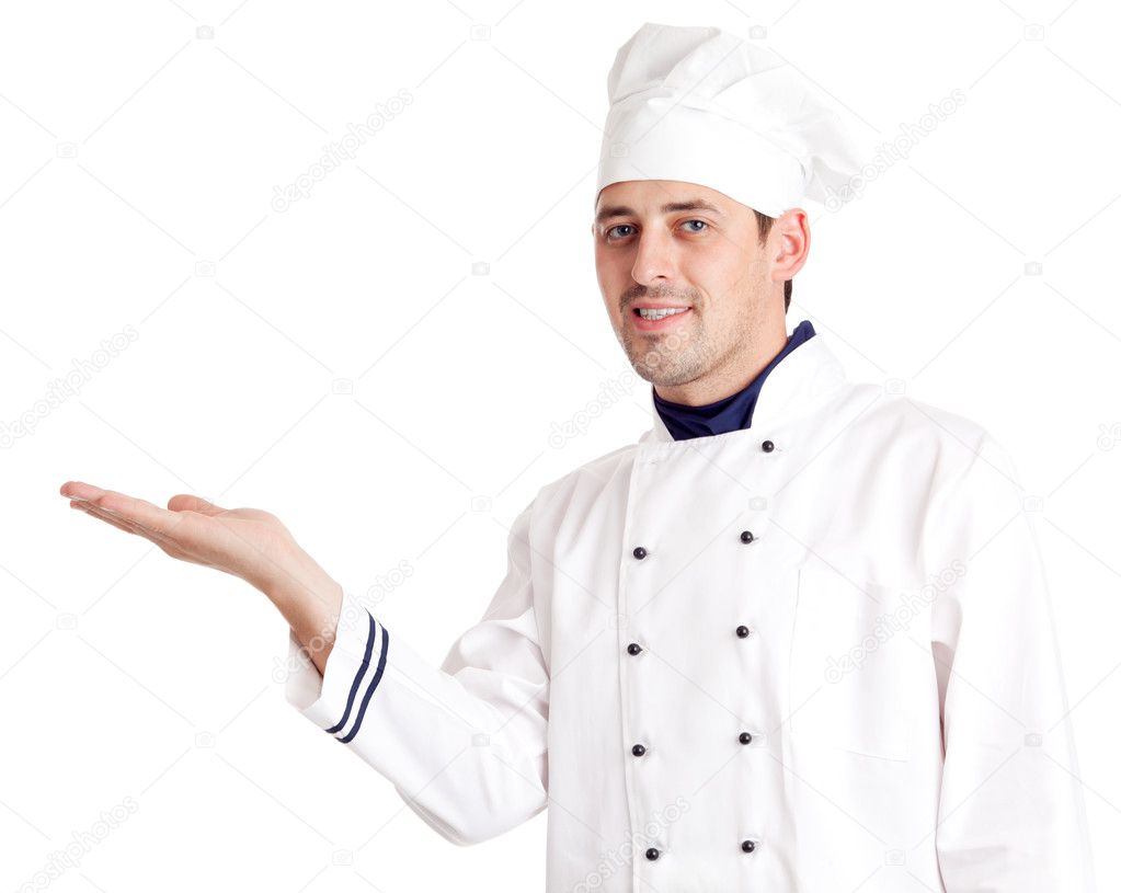 Chef holding something