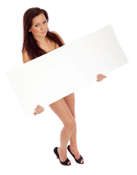 Sexy brunette with placard — Stock Photo, Image