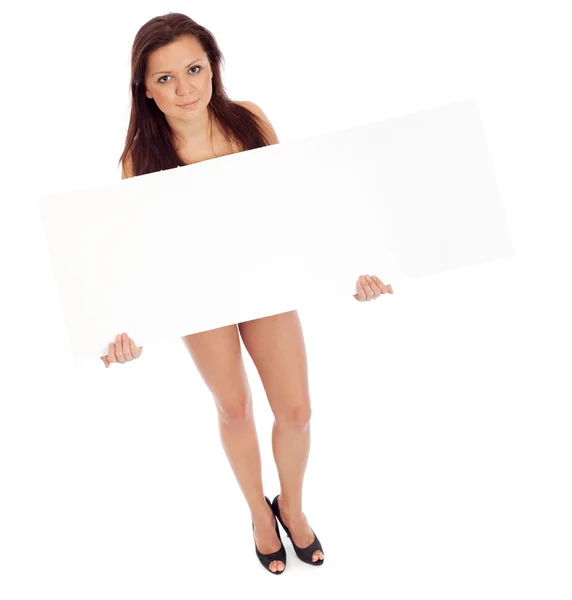 Сексуальная брюнетка с плакатом — стоковое фото