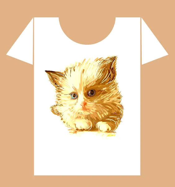 Детская футболка с имбирным пушистым котенком — стоковый вектор