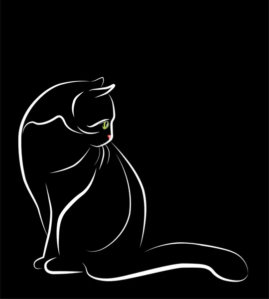 Illustrazione schematica del gatto bianco seduto — Vettoriale Stock