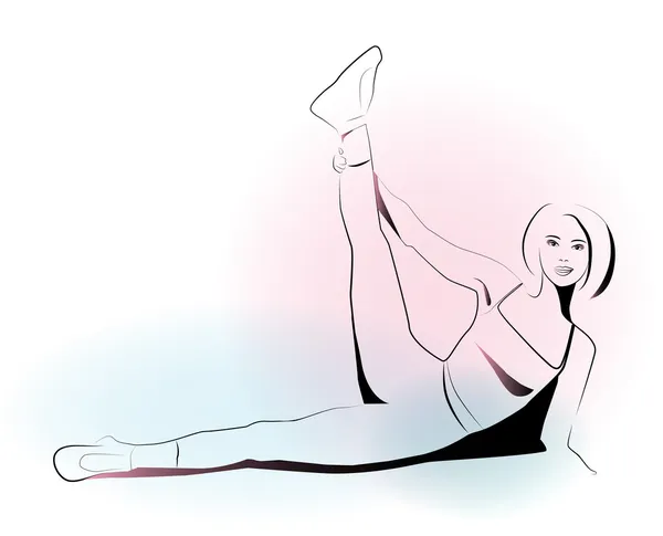 Контурная иллюстрация девушки, делающей упражнения на растяжку — стоковый вектор