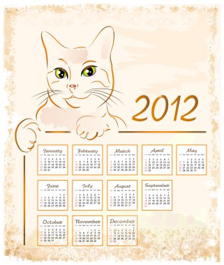 Cat showing vintage calendar 2012 clipart
