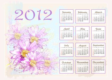 Calendar 2012 with pink flowers clipart