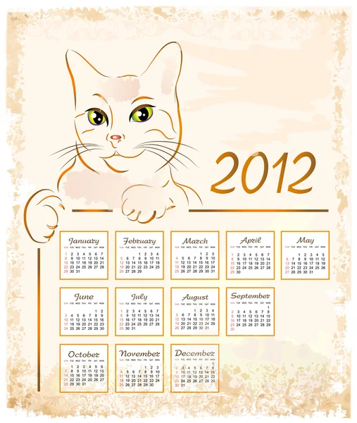 猫示すビンテージ カレンダー 2012 — ストックベクタ
