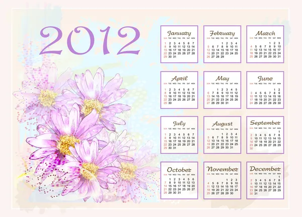 Kalender 2012 met roze bloemen — Stockvector