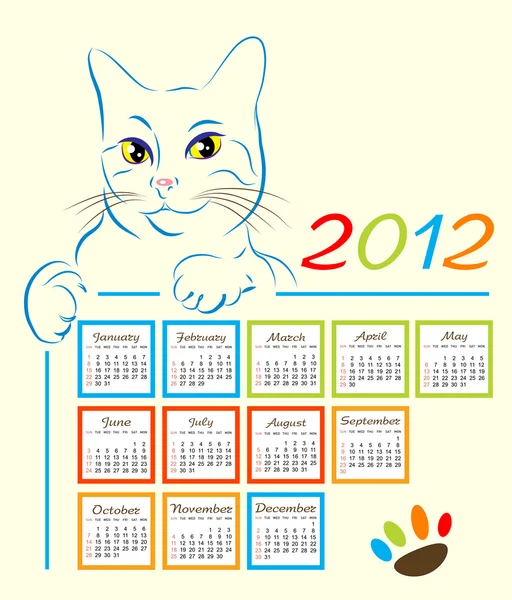 猫の表示中のカレンダーのデザイン 2012 — ストックベクタ