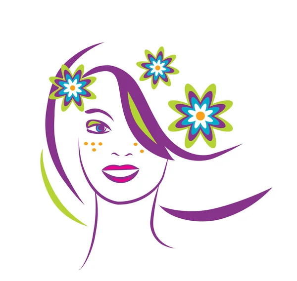 Portrait stylisé de belle jeune femme avec des fleurs — Image vectorielle