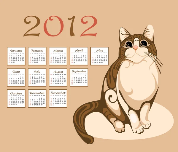 Kalenteri 2012 kanssa tabby kissa — vektorikuva