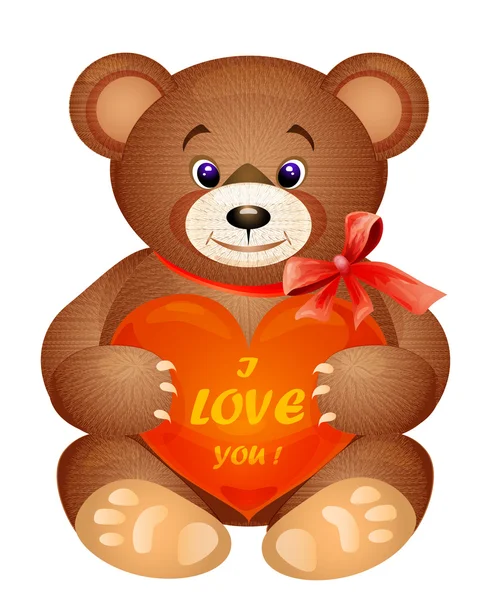 Teddybär mit rotem Herz — Stockvektor