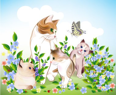 Happy cats family. Cat and kittens clipart