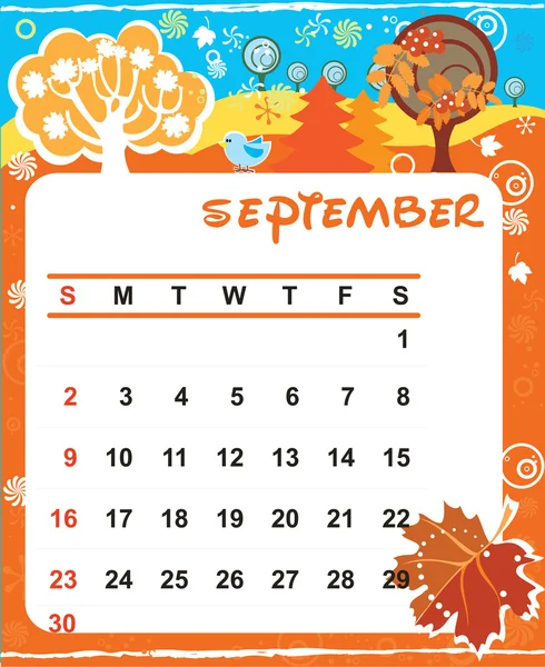 Dekorativní rám pro kalendáře - září — Stockový vektor