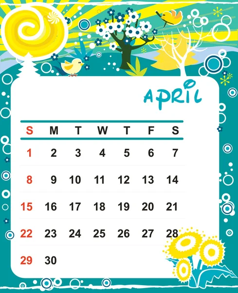 Декоративная рамка для календаря - апрель — стоковый вектор