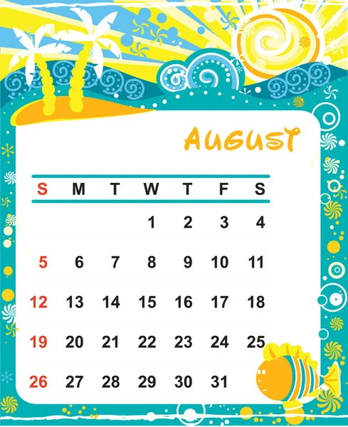 日历-8 月装饰框架 — 图库矢量图片