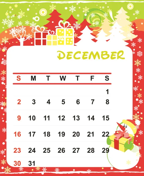 Takvim - Aralık için dekoratif çerçeve — Stok Vektör