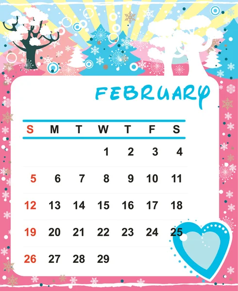 Quadro decorativo de calendário - fevereiro — Vetor de Stock