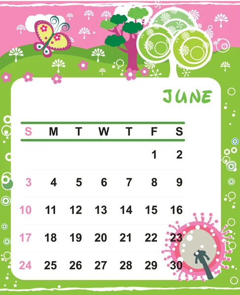 Quadro decorativo de calendário - junho —  Vetores de Stock
