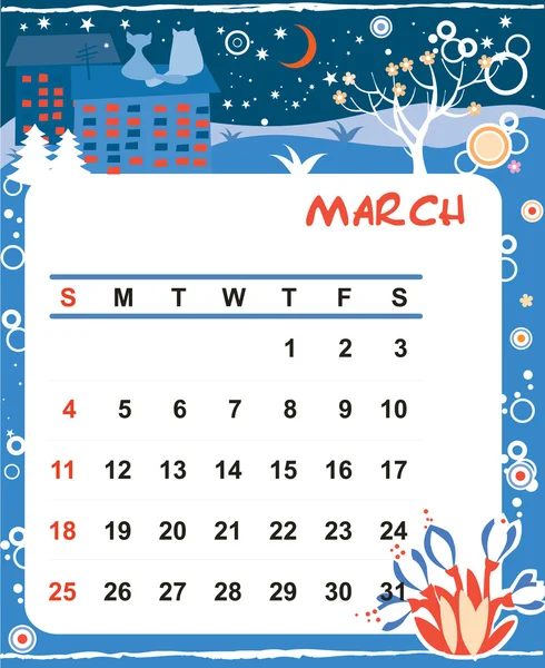Moldura decorativa para calendário - Março — Vetor de Stock