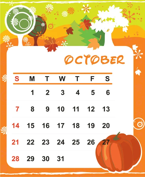 Bingkai dekoratif untuk kalender - Oktober - Stok Vektor