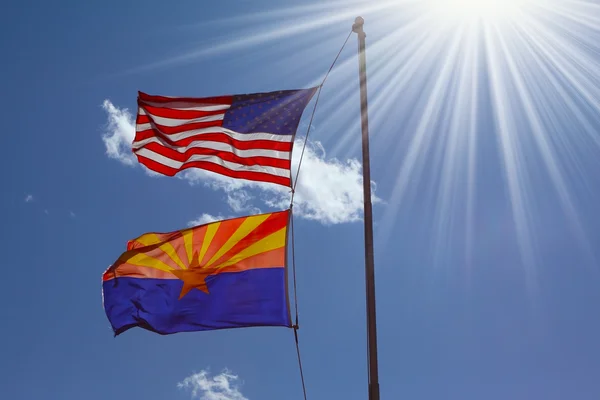 stock image Flags are flying against the shining sun