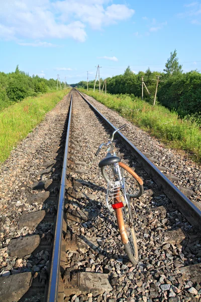 stock image Old bicycle on railway