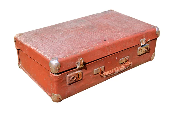 Beyaz zemin üzerine eski valiz — Stok fotoğraf