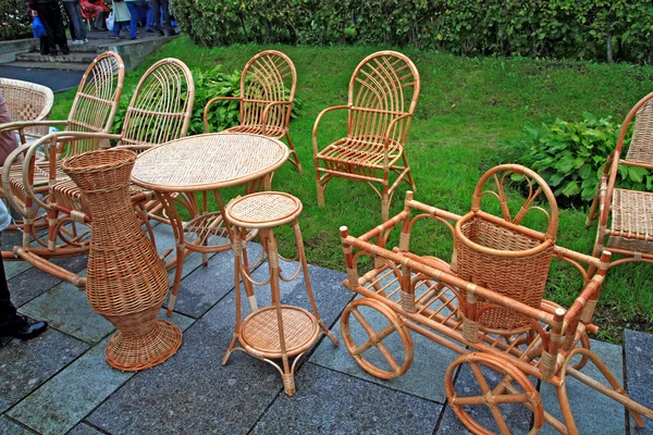 Braided furniture on rural market — Stock Photo, Image