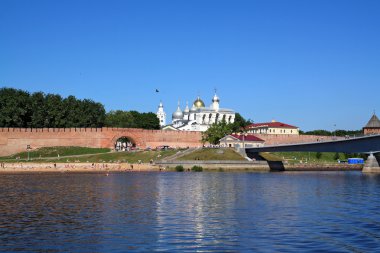 Christian orthodox church on coast river clipart