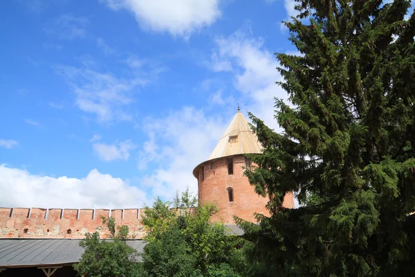 Башня в старинную крепость на небесном фоне — стоковое фото
