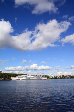 Motor ship on pier clipart