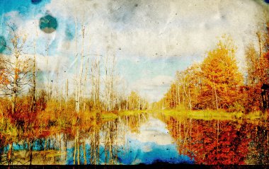 Autumn landscape on grunge background clipart