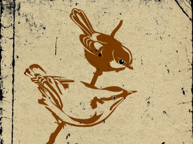 Two birds on grunge background clipart