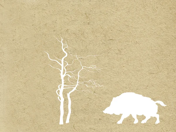 野猪在木头上 grunge 背景 — 图库照片