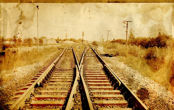 Σιδηροδρομική γραμμή σε φόντο grunge — Φωτογραφία Αρχείου