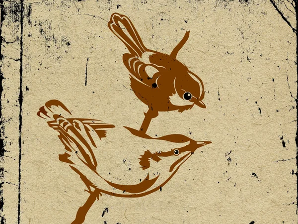 Grunge zemin üzerine iki kuş — Stok fotoğraf