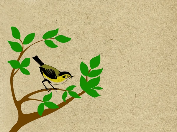 Птах на дереві на гранжевому фоні — стокове фото