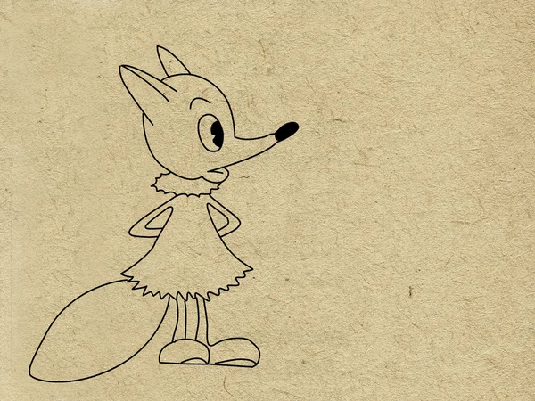 Drawing vixen on old paper — Stock Photo, Image