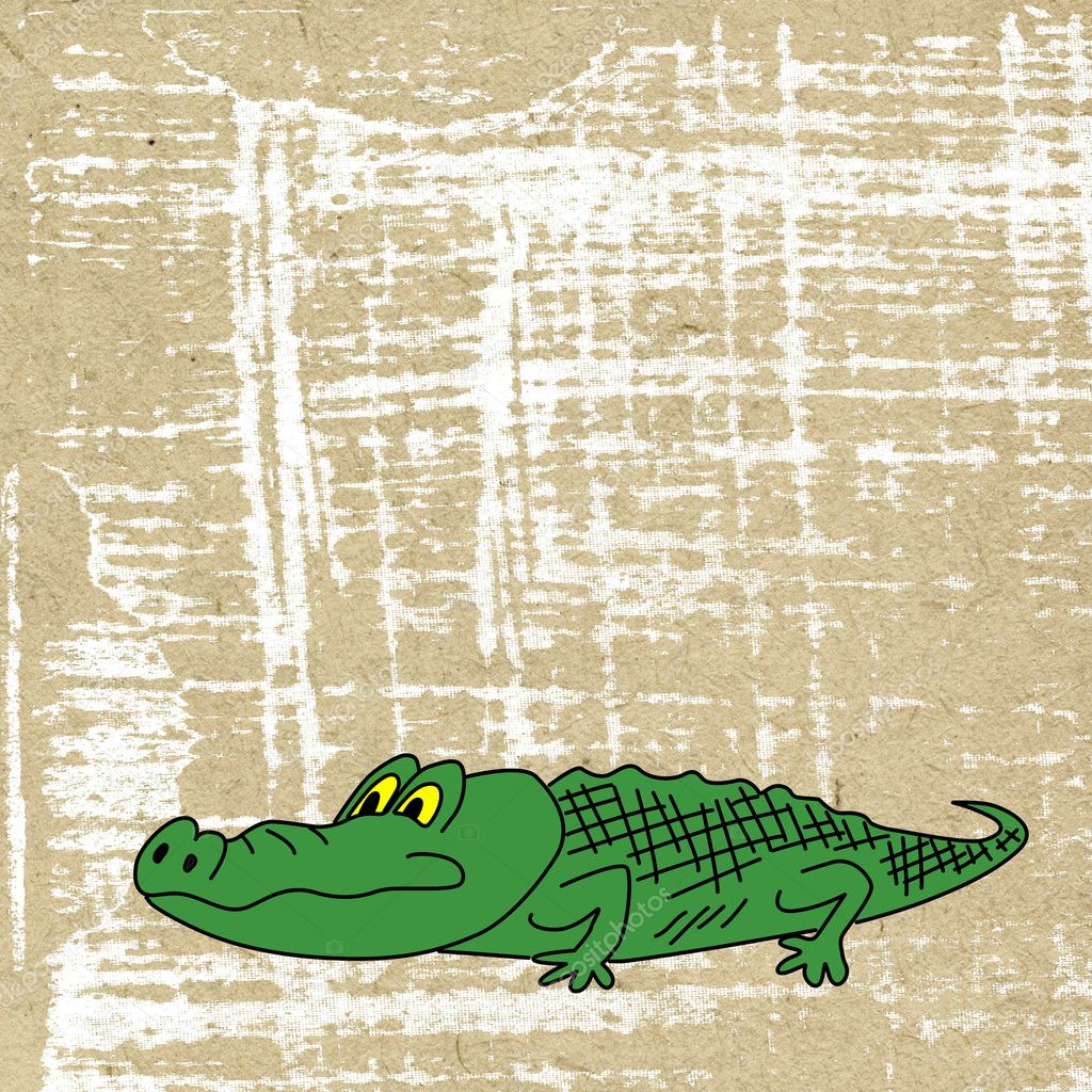 Drawing crocodile on old paper