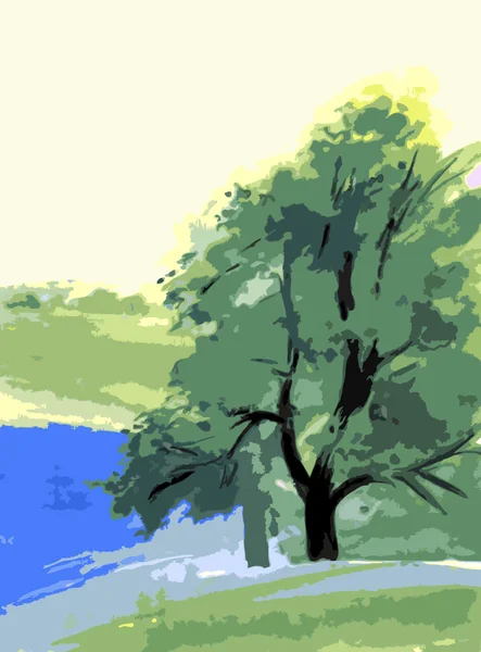シンプルな描画の夏の風景 — ストックベクタ