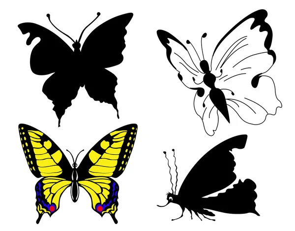 Conjunto mariposa sobre fondo blanco — Vector de stock