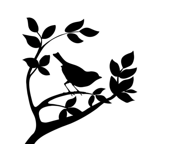 Vector silhouette bird on tree — Stock Vector