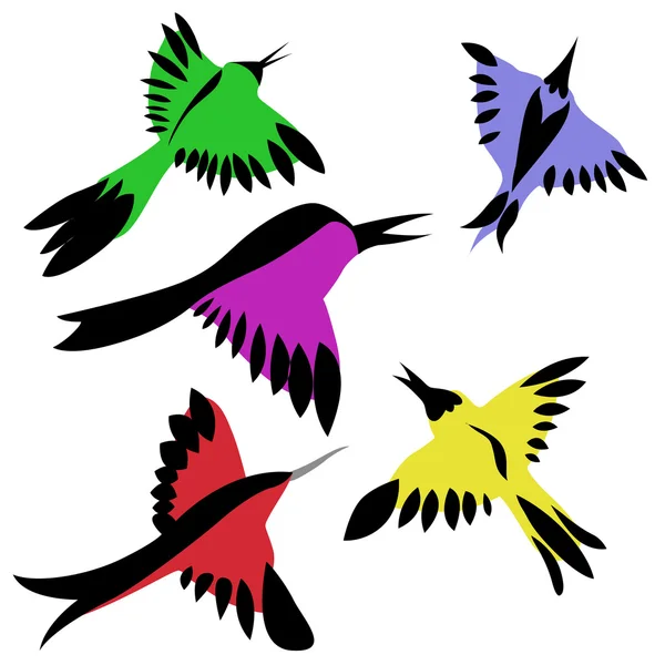 Drawing of the decorative birds on white background — Stock Vector