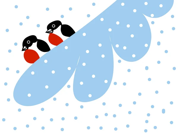 Dessin de deux pinsons sur la branche de neige — Image vectorielle