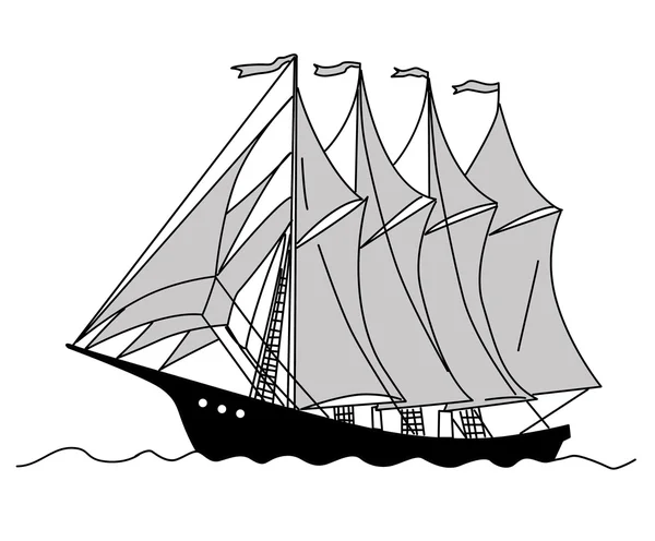 Silhouette de voilier sur fond blanc, illustration vectorielle — Image vectorielle