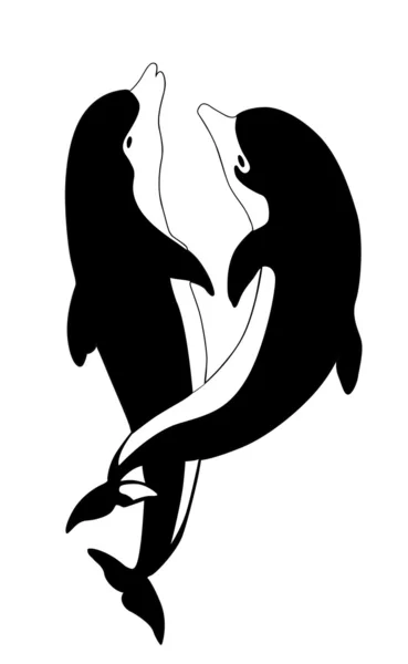 Silueta de dos delfines sobre fondo blanco, ilustración vectorial — Vector de stock