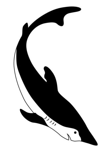 Silhouette de requin de mer sur fond blanc, illustration vectorielle — Image vectorielle