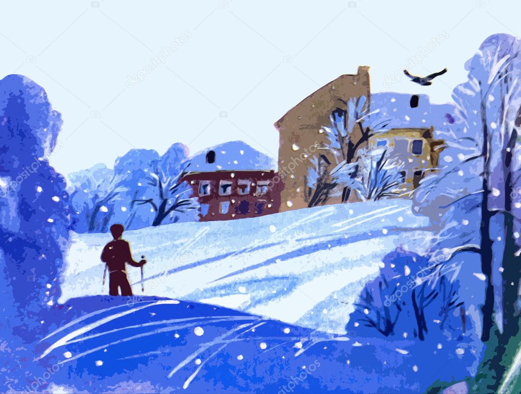 Simple Drawing Winter Landscape Vector Image By C Basel Vector Stock