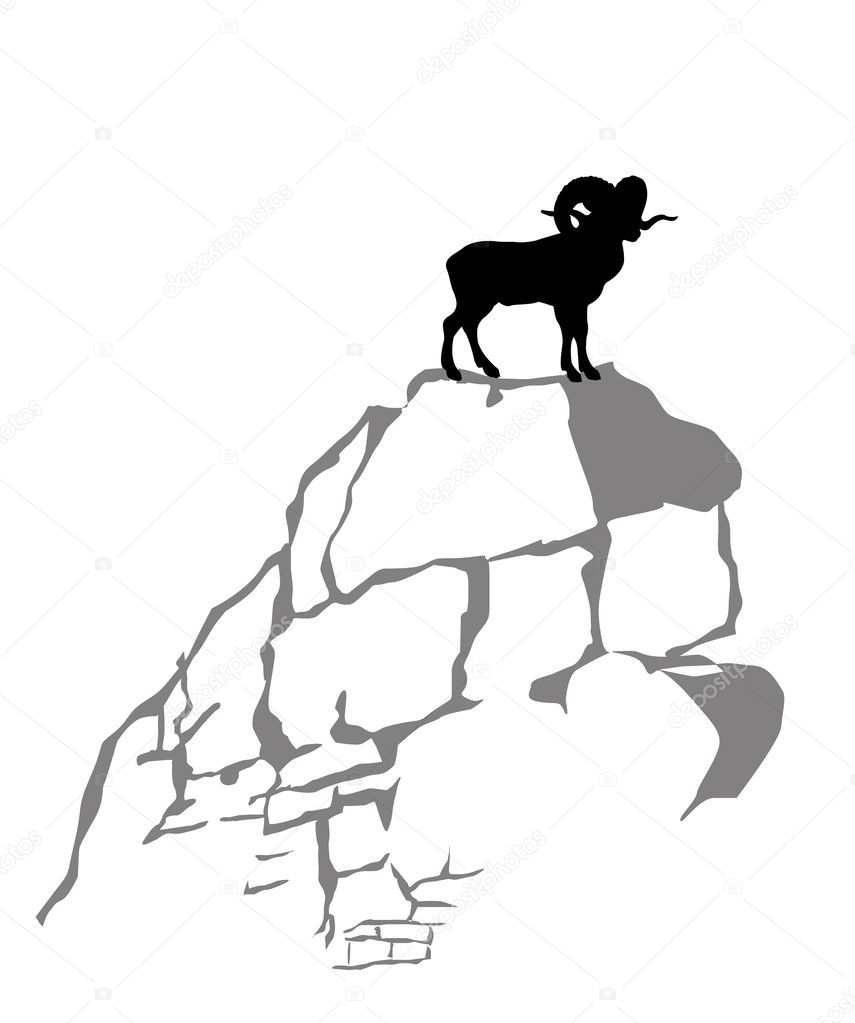 mountain ram silhouette on white background, vector illustration