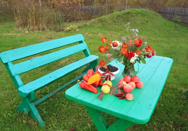 Bodegón de otoño en la mesa de jardín — Foto de Stock