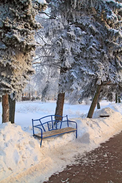 Železná lavička v městském parku — Stock fotografie